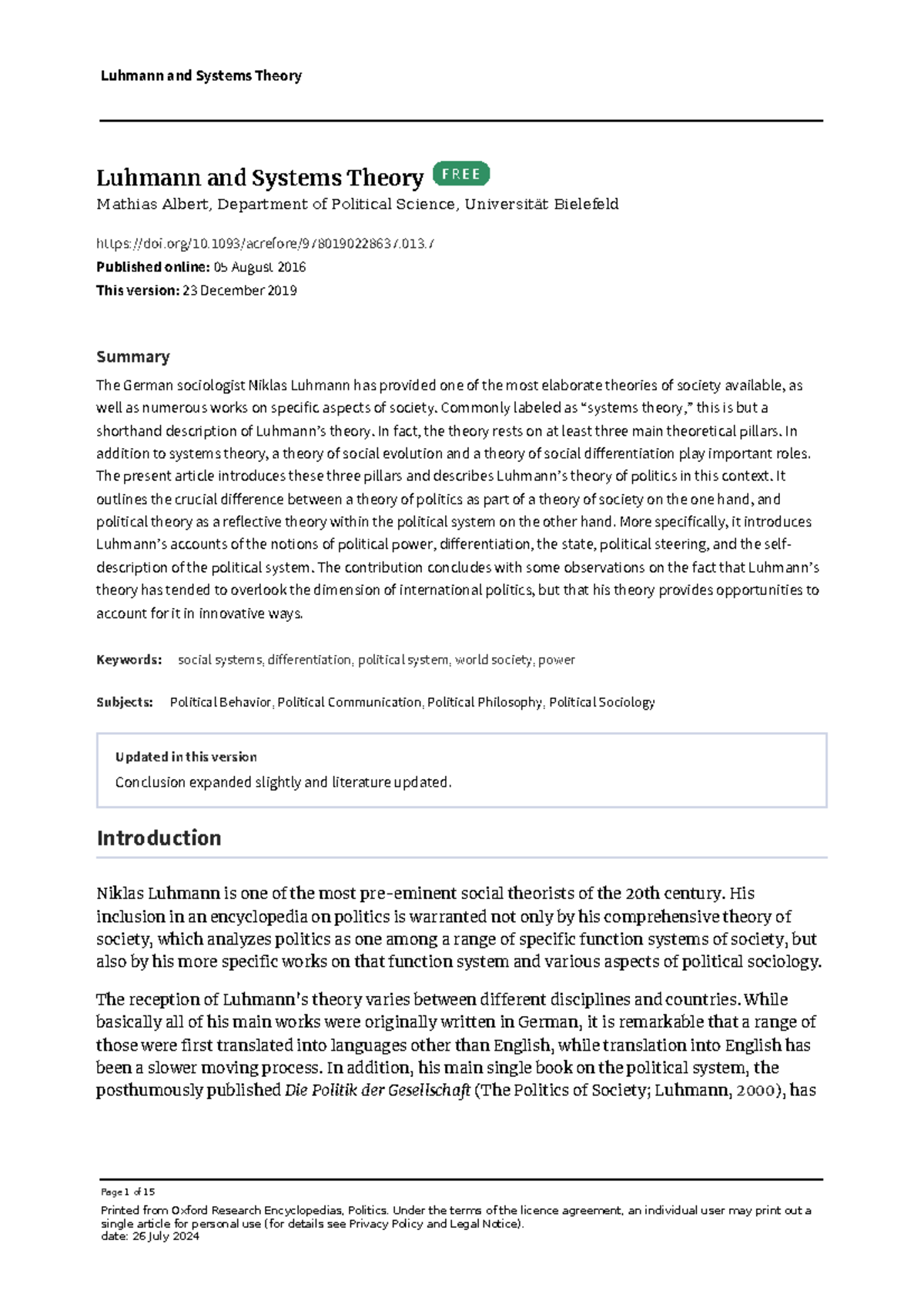 Luhmann's Systems Theory: Insights into Political Sociology (POL 101 ...
