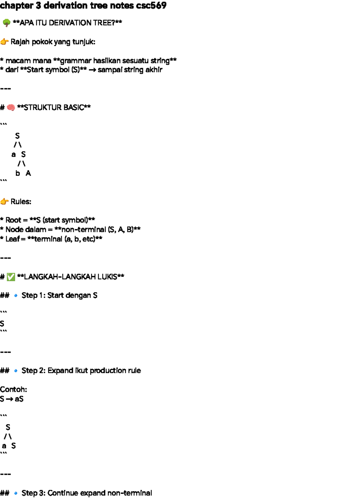 Chapter 3: Derivation Tree Notes for CSC569 - Studocu
