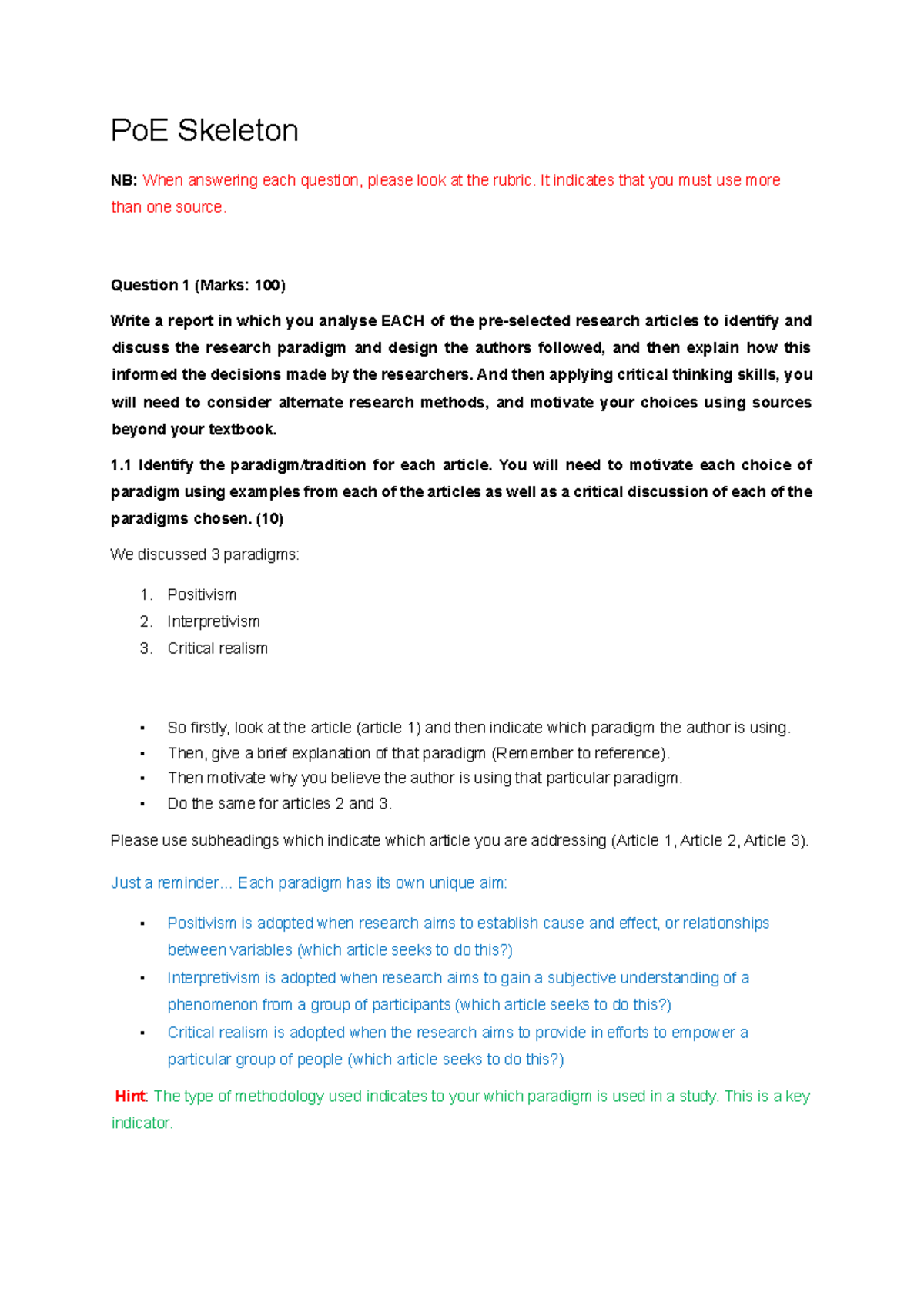 INRS7311 PoE Skeleton Report on Research Article Analysis 2024 - Studocu