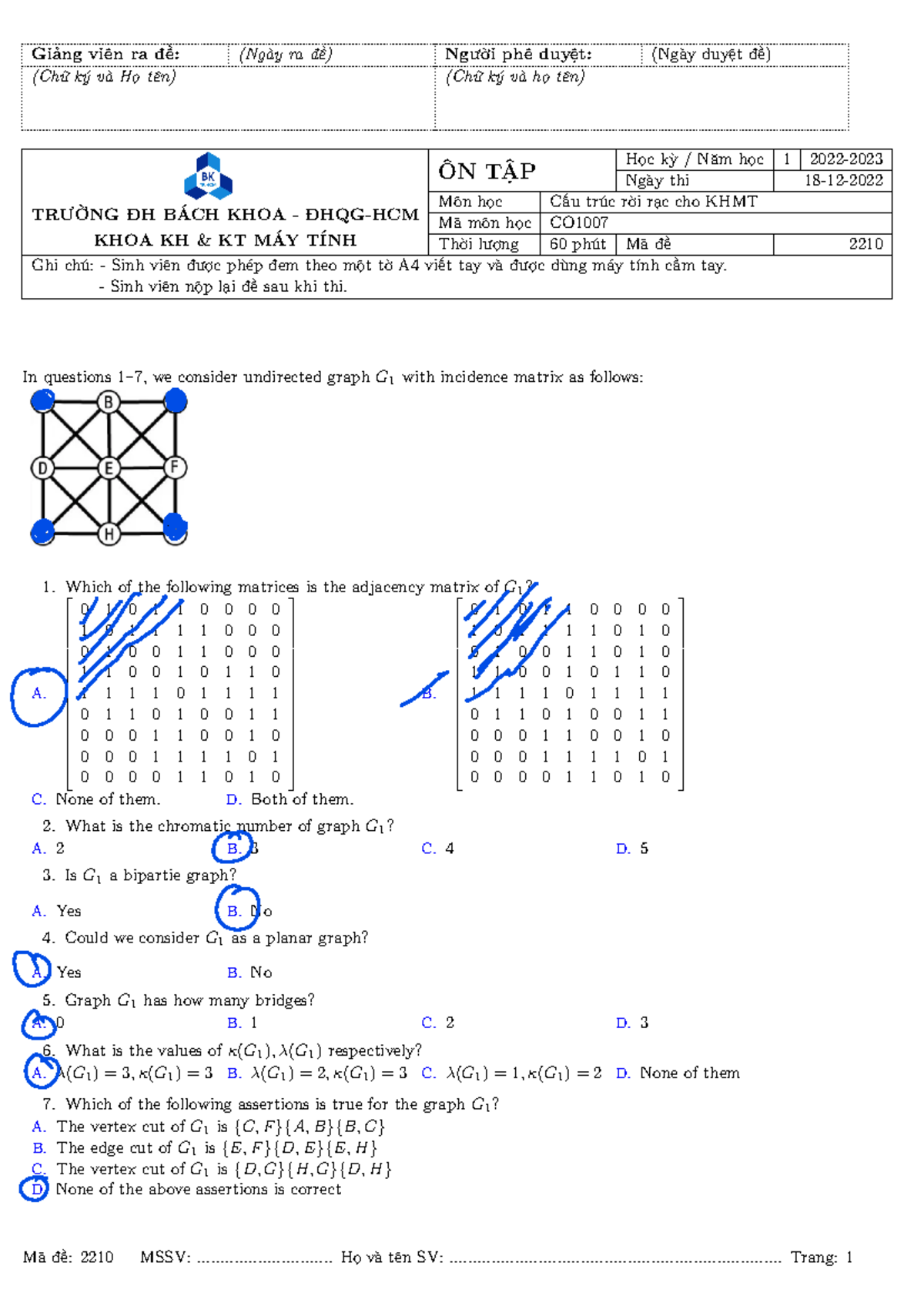 Final test revision - Giảng viên ra đề: (Ngày ra đề) Người phê duyệt ...