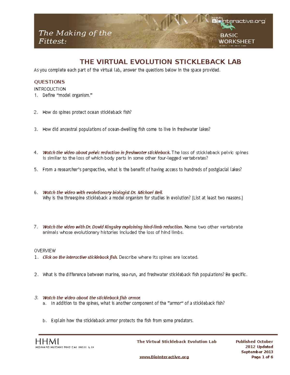 Stickleback Evolution Virtual Lab 20Lab Student Worksheet - Studocu