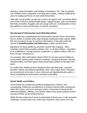 SOC 101: The Impact of Social Media on Modern Society Essay - Studocu