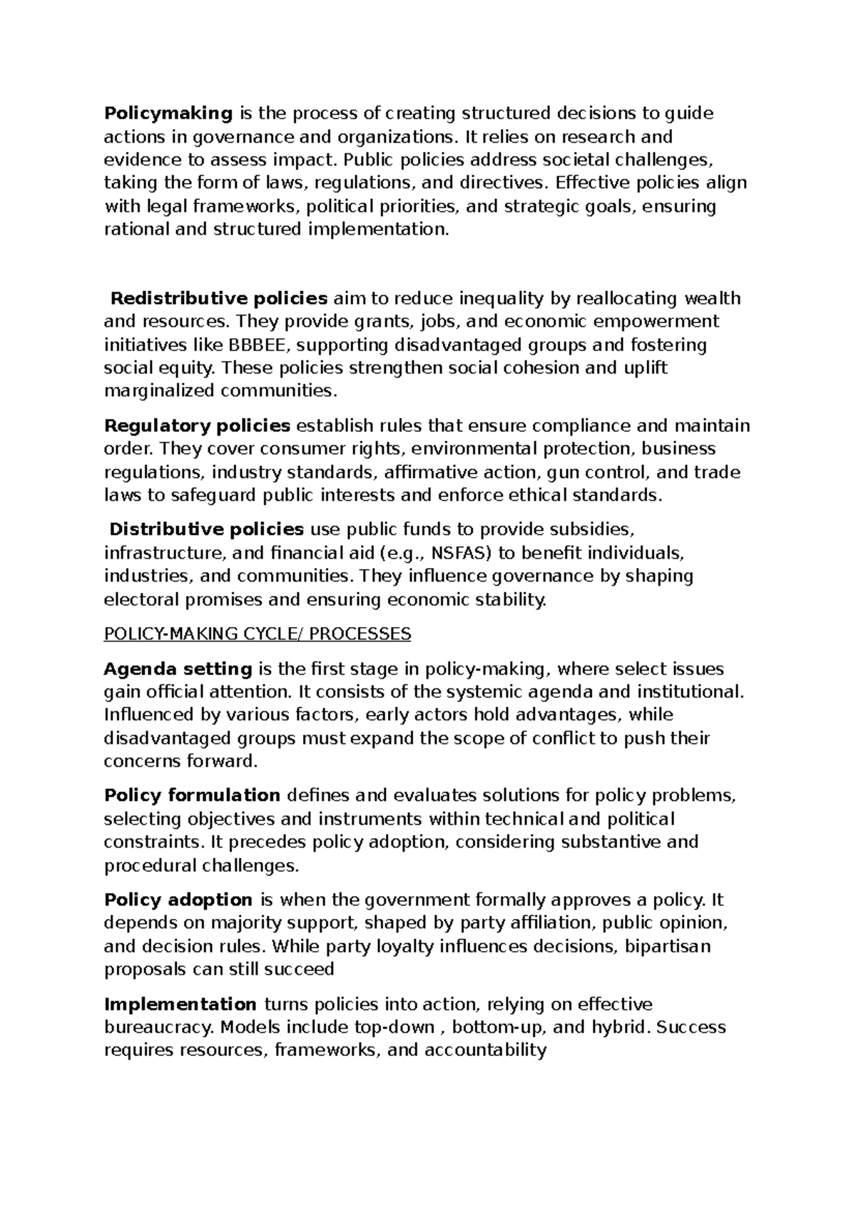 POL 101: Insights into the Policy-Making Process and Its Impacts - Studocu