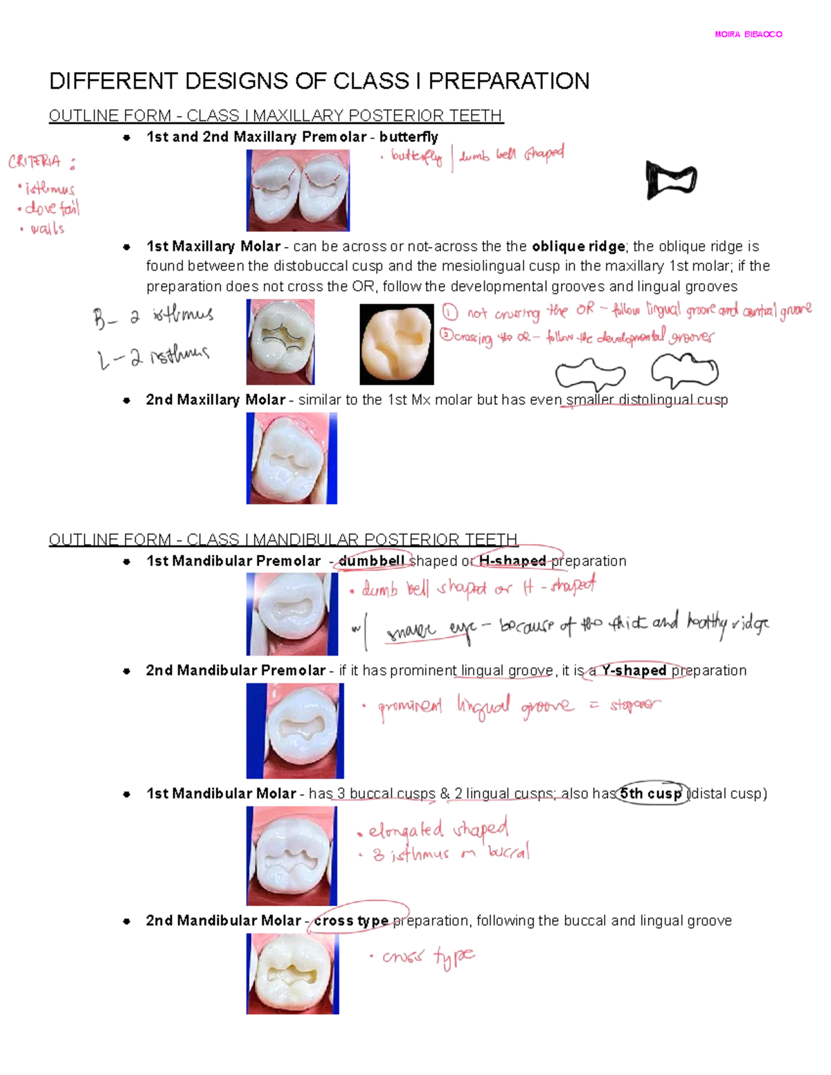 Class I, II, V OPD Lecture Notes on Cavity Preparation Techniques - Studocu