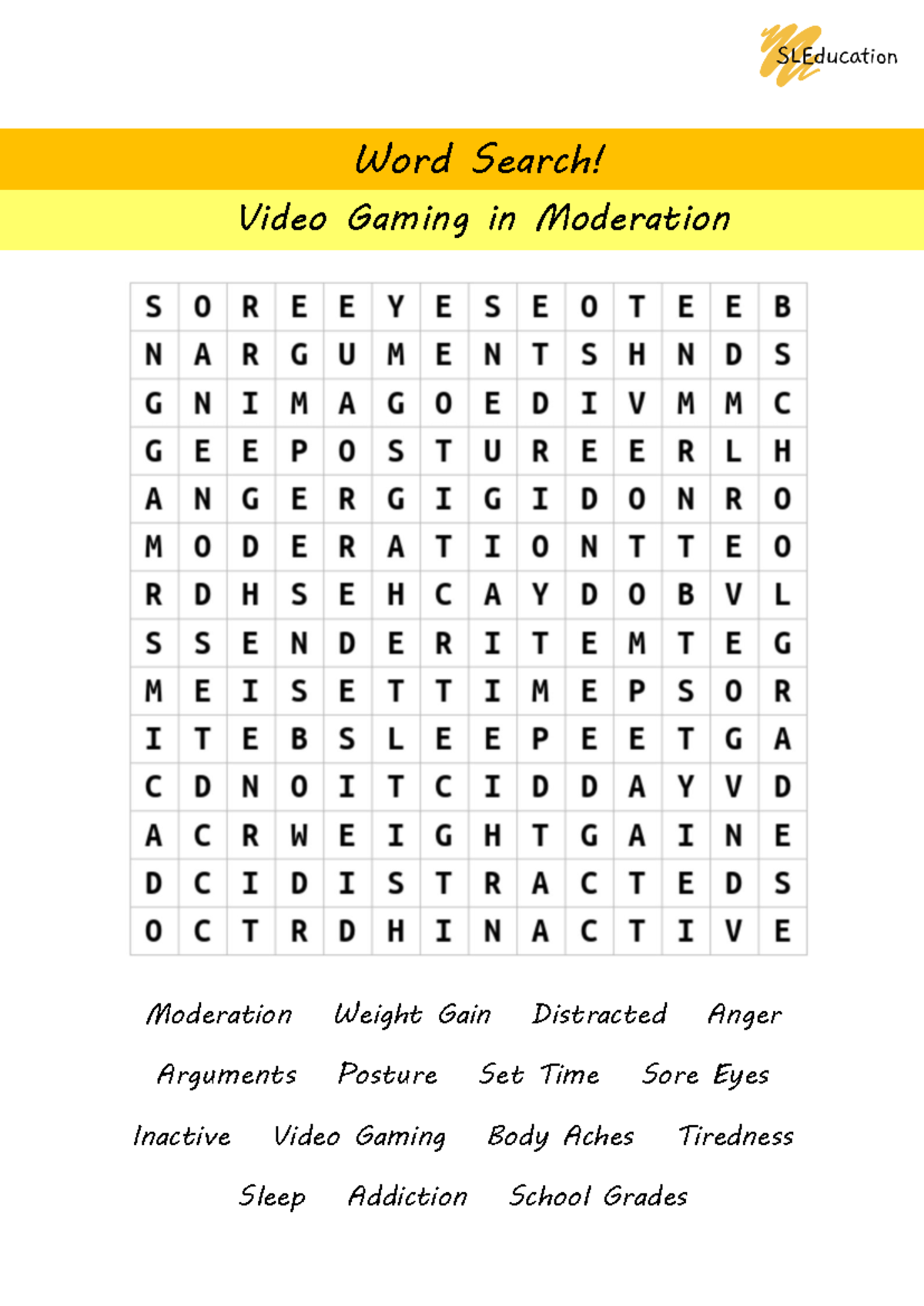 Word Search Video Gamingin Moderation-1 - Video Gaming in Moderation ...