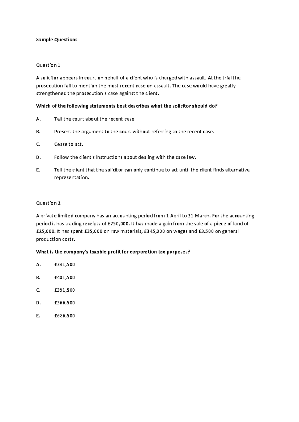 SQE 1 Mock Exam: Sample Questions and Answers for Practice - Studocu