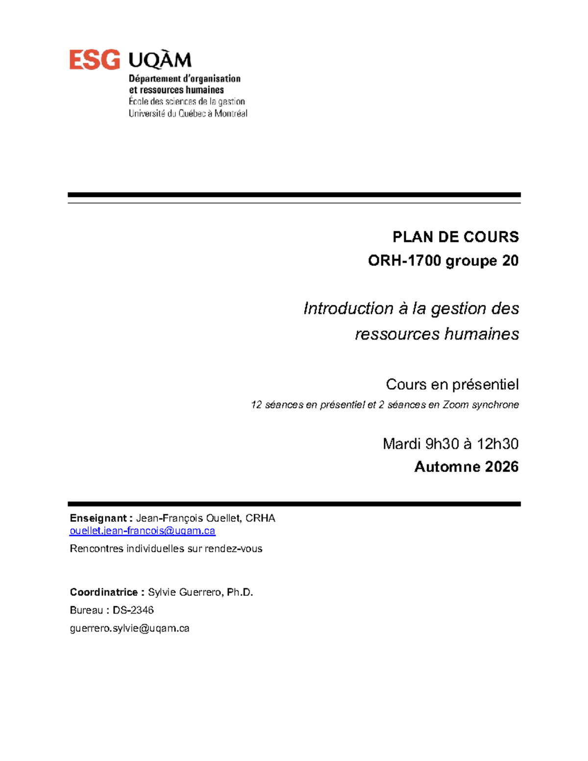 Plan de Cours ORH1700 G20 - Introduction à la Gestion des RH Automne ...