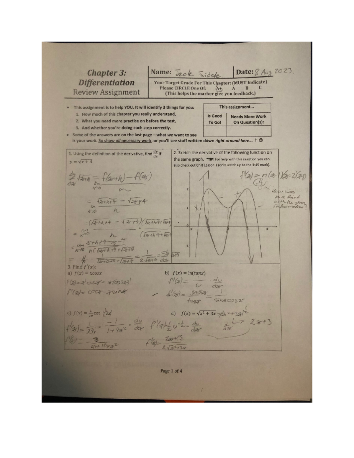 Calculus 12 Final Exam Chapter 3 Review and Practice Work - Studocu