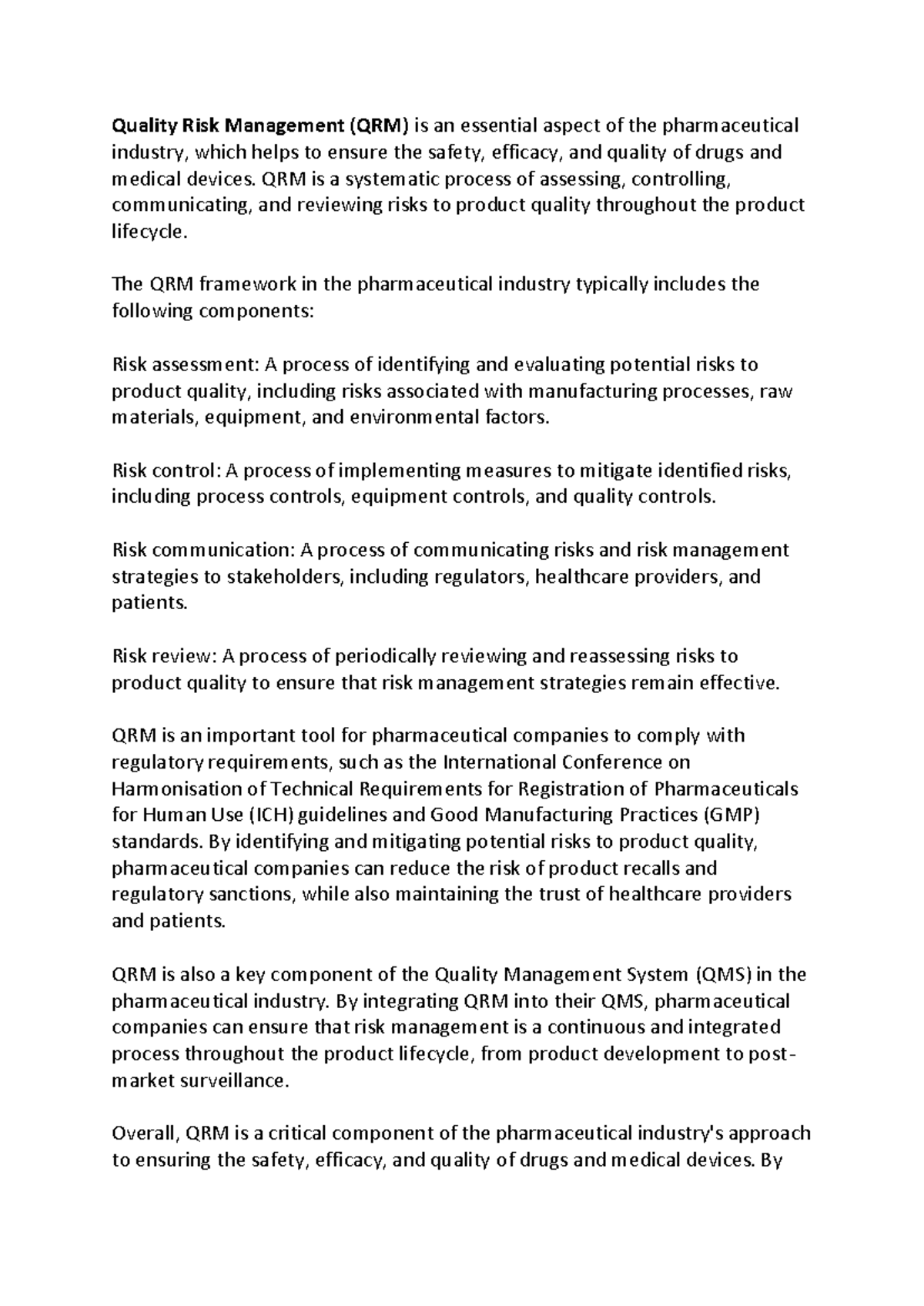 QRM - QRM notes in pharma industry - process and regulation - Quality ...