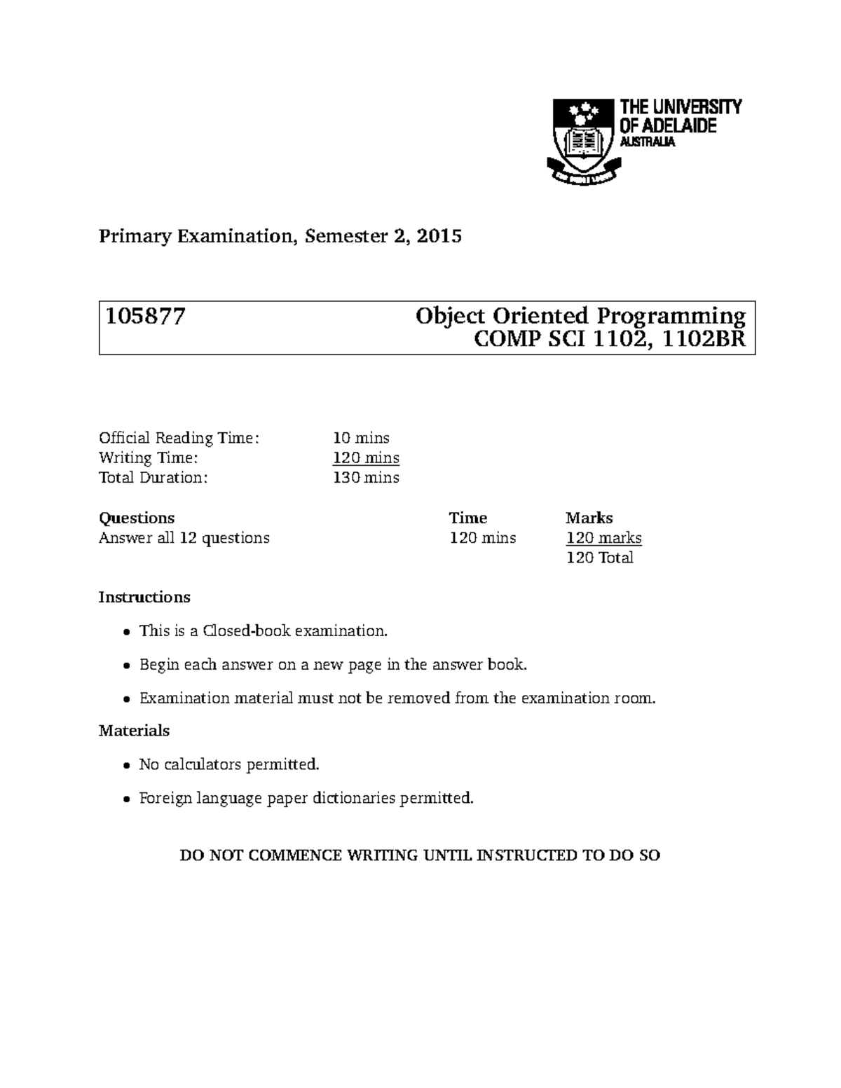 COMP SCI 1102 Final Exam - Object Oriented Programming Questions ...