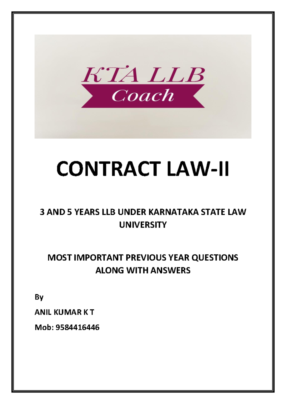 Contract Law II KSLU Final Exam Notes: Key Concepts & Q&A - Studocu