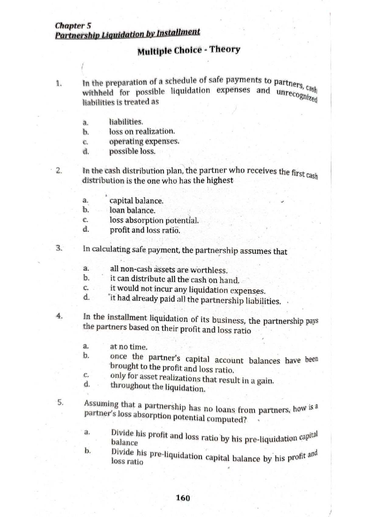 Chapter 5 MC FAR - Partnership Liquidation Multiple Choice Questions ...
