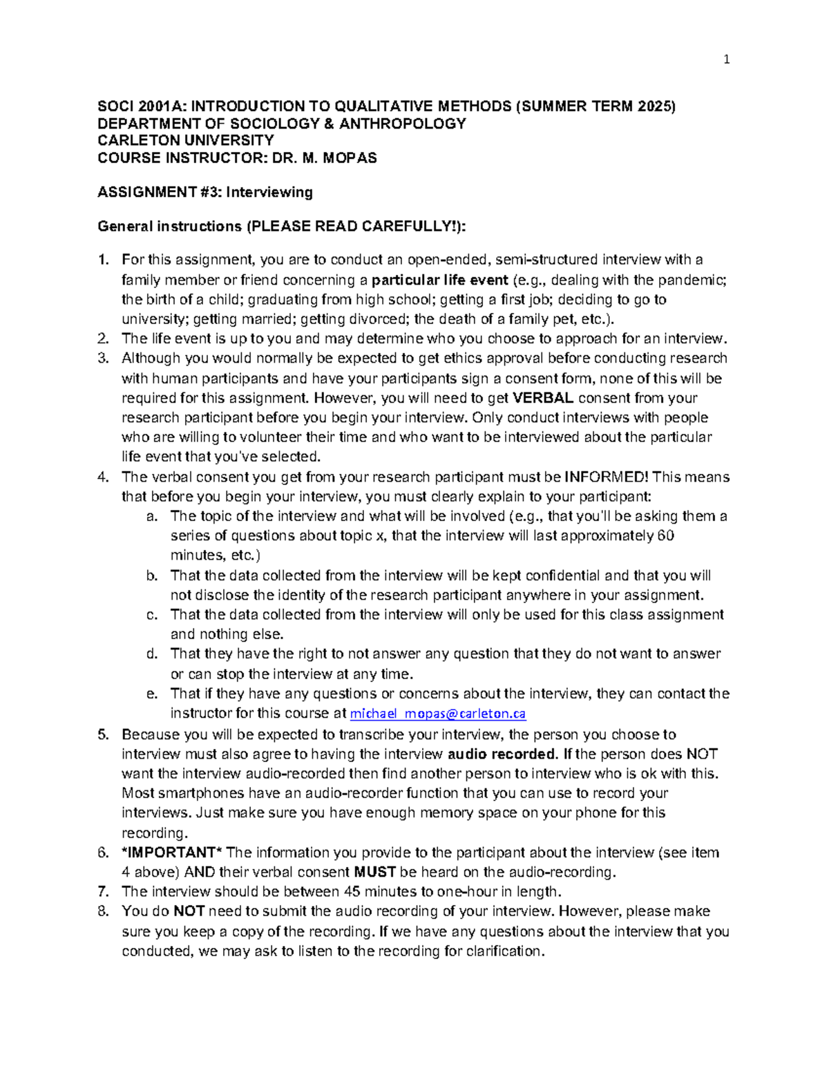 SOCI 2001A: Interview Assignment Guidelines for Qualitative Methods ...