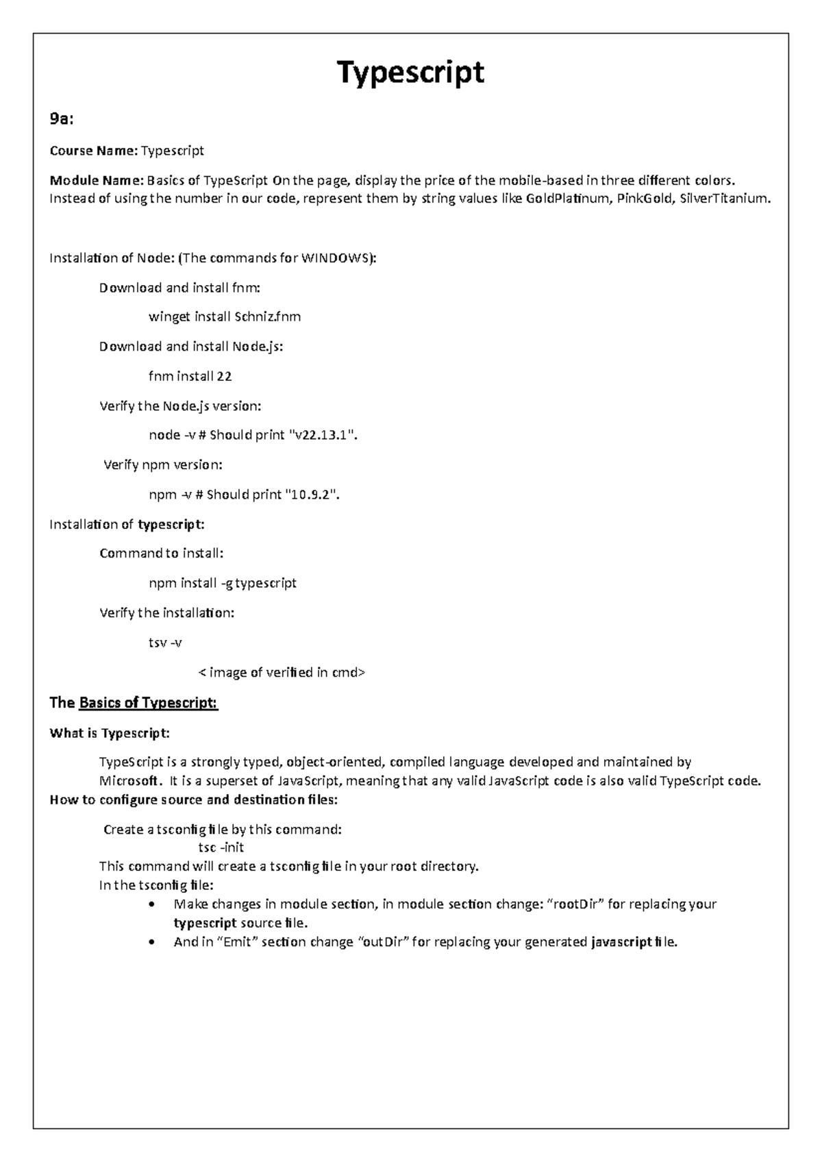 Typescript - Typescript 9a: Course Name: Typescript Module Name: Basics ...