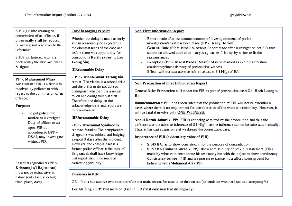 Notes FIR - Regarding the First Information Report. The first topic of ...