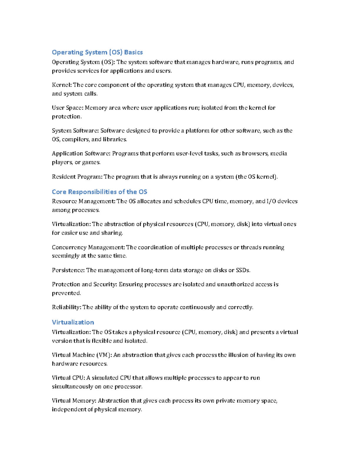 Operating Systems (OS) Study Guide: Key Concepts & Terminology - Studocu
