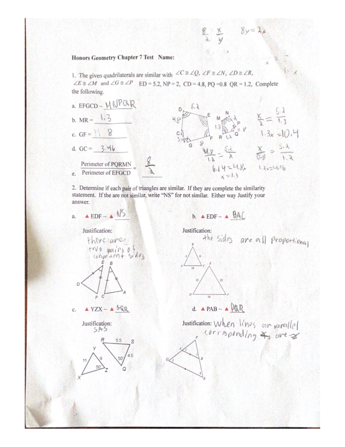Honors Geometry CH 7 Homework Solutions and Explanations - Studocu