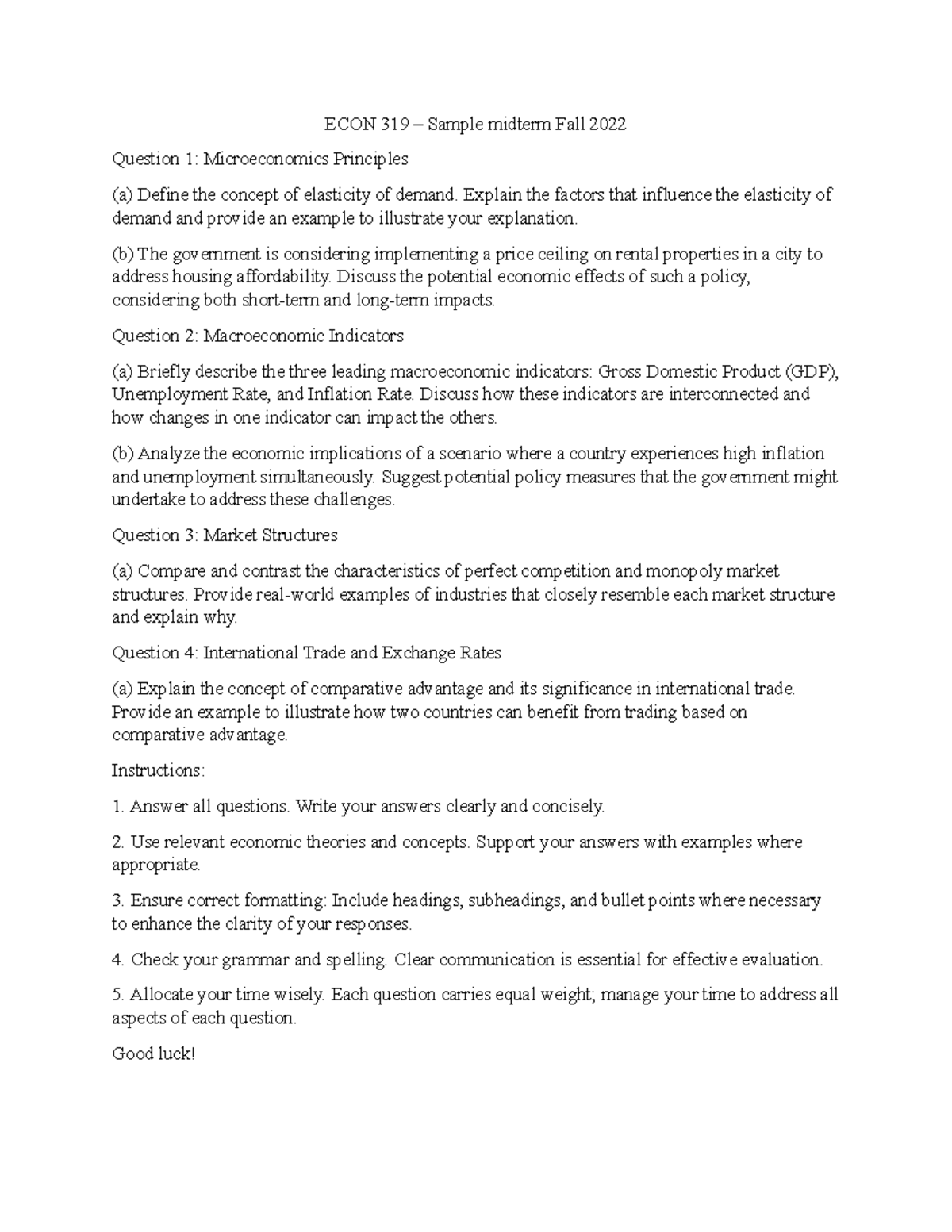 ECON 319 – Final Exam Practice Questions and Guidelines - Studocu