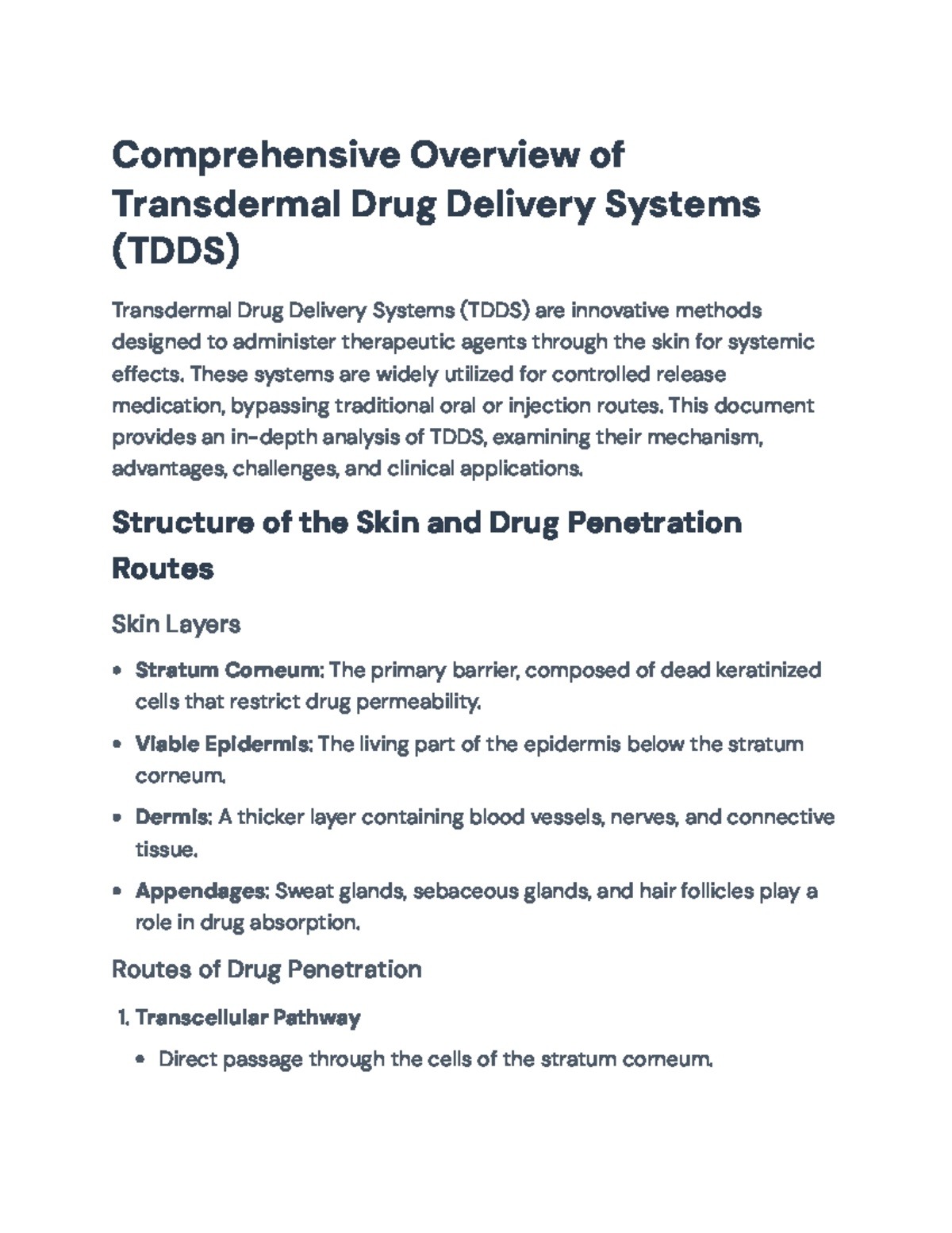 Transdermal Drug Delivery Systems (TDDS): Comprehensive Overview ...