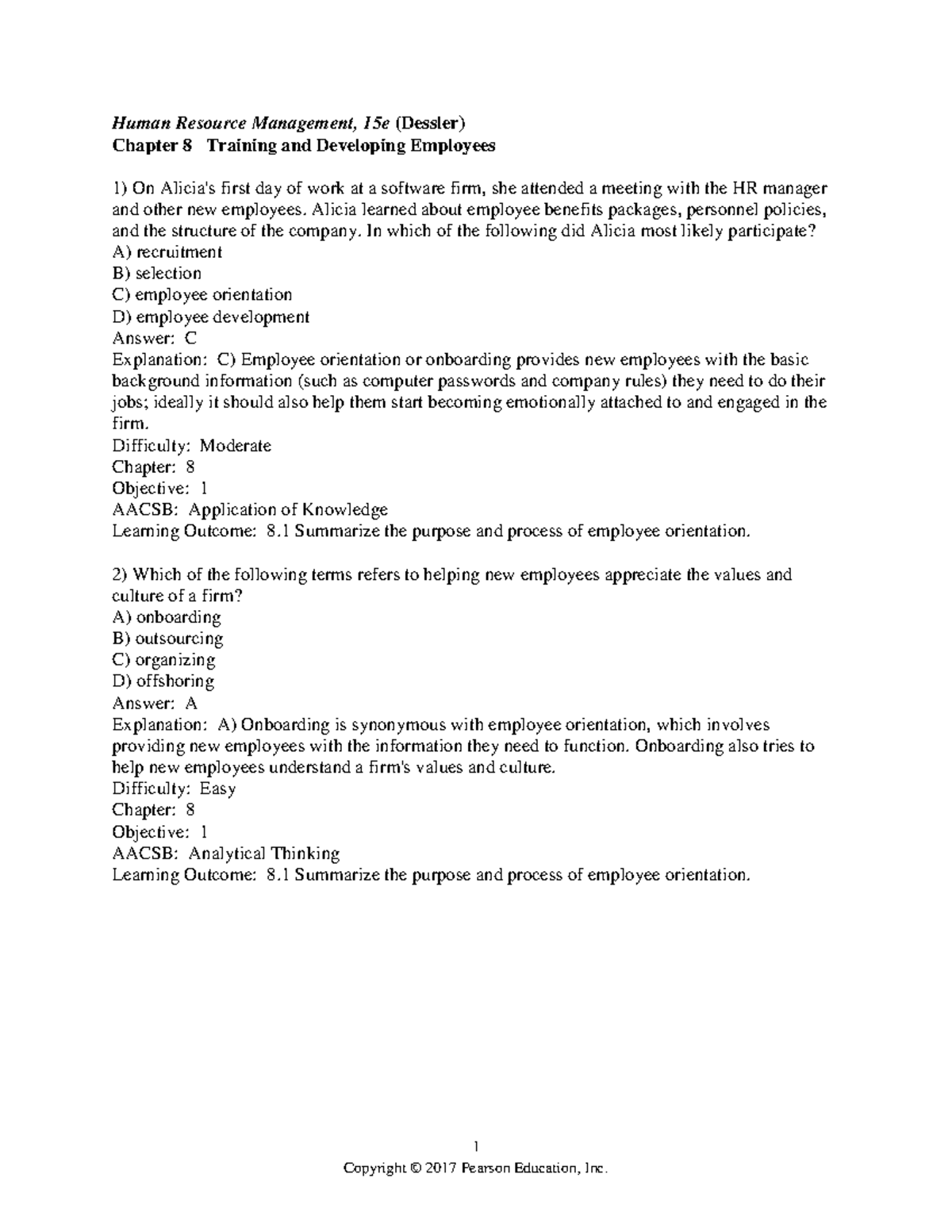 HRM Review Chapter 8 - 1 Human Resource Management, 15e (Dessler ...