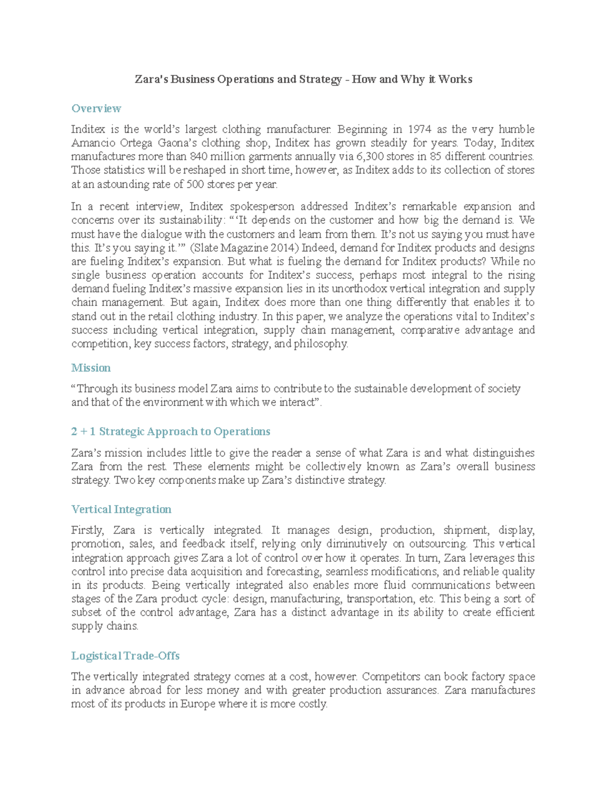 Zara - chapter 12 -2 - case study kinh doanh quốc tế - Zara's Business ...