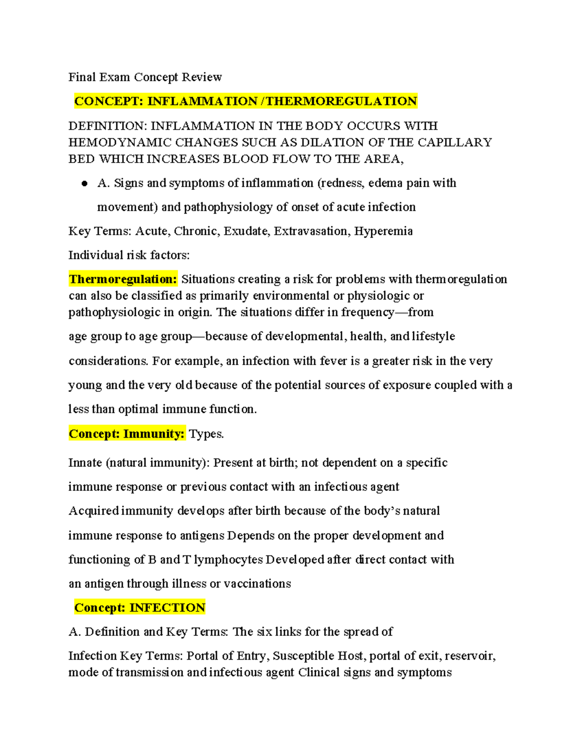 Final Exam Concept Review 2023: Inflammation & Immunity Insights ...
