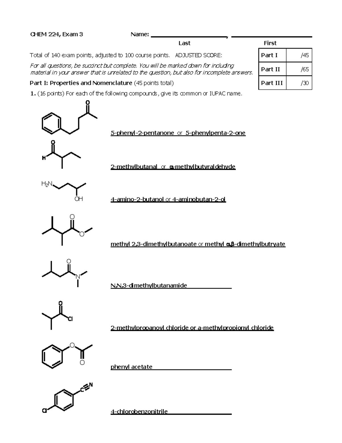 CHEM 224 Exam 3 B S22 Key - Practice Questions & Solutions - Studocu