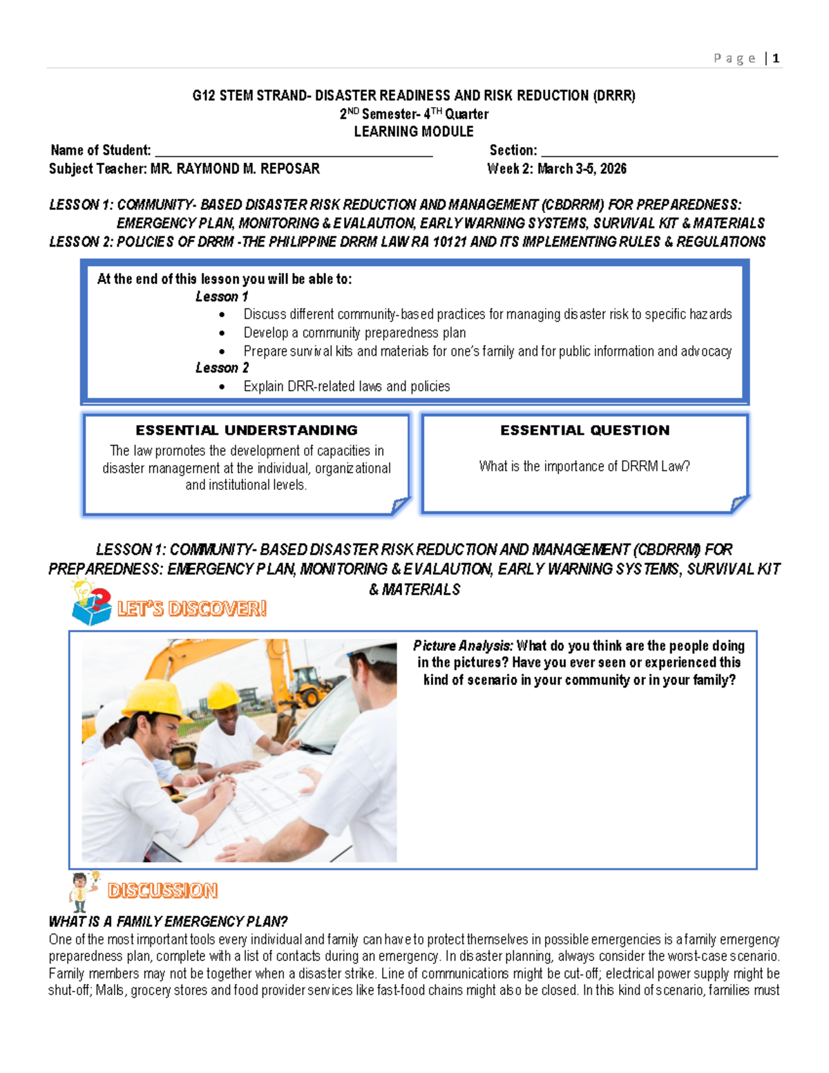 G12 DRRR W2: Disaster Readiness & Risk Reduction Learning Module - Studocu