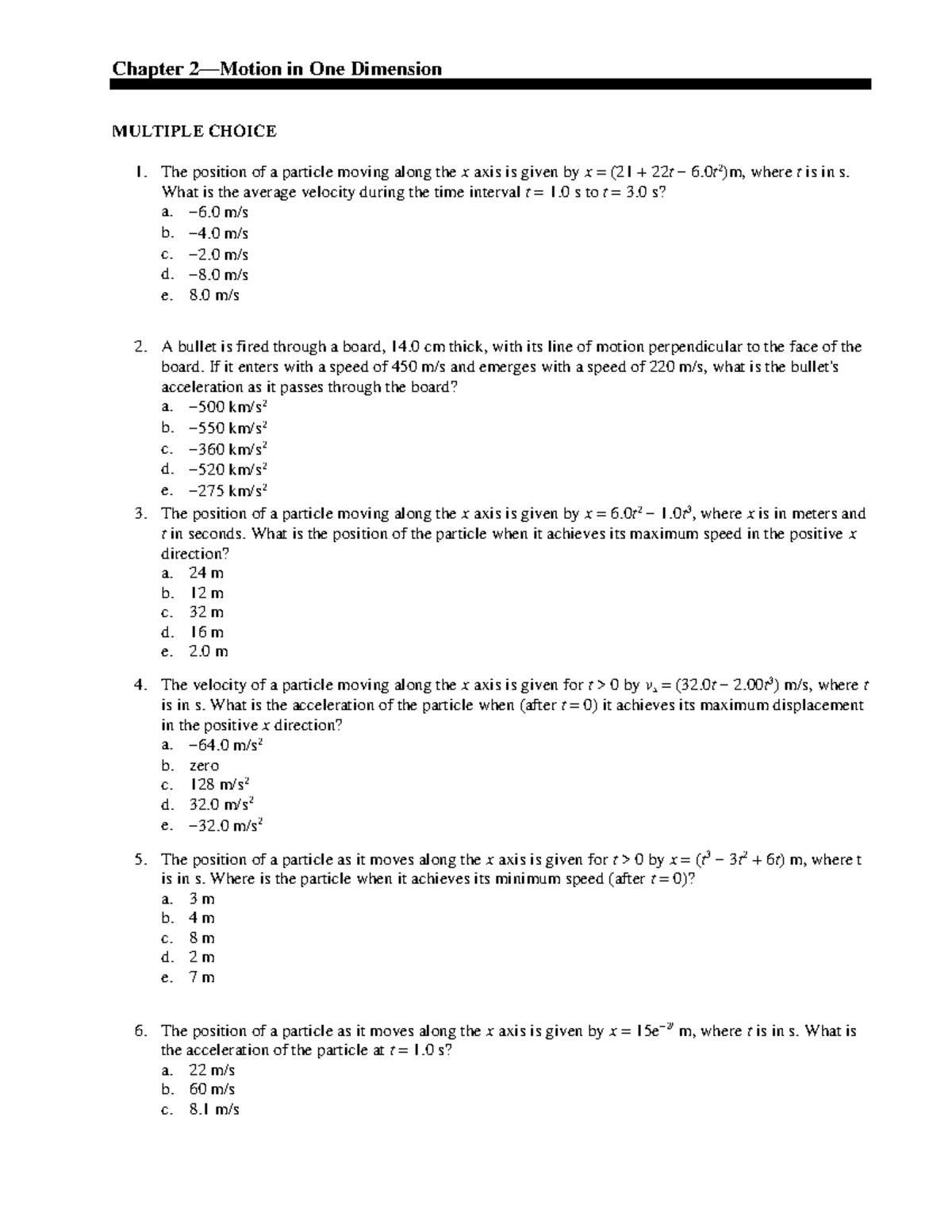 Chapter 2 Motion in One Dimension - Chapter 2 — Motion in One Dimension ...