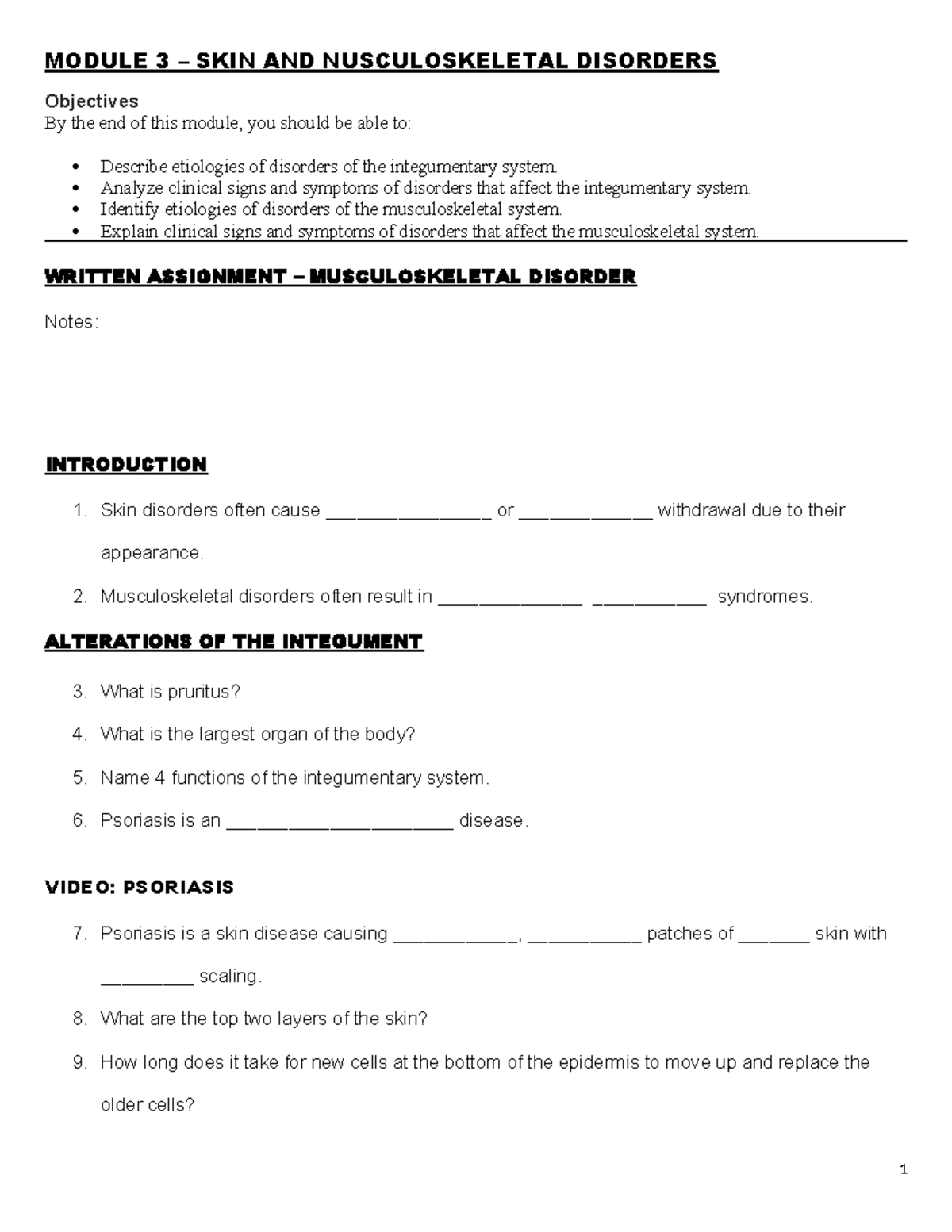 Module 3 Outline: Pathophysiology of Skin & Musculoskeletal Disorders ...