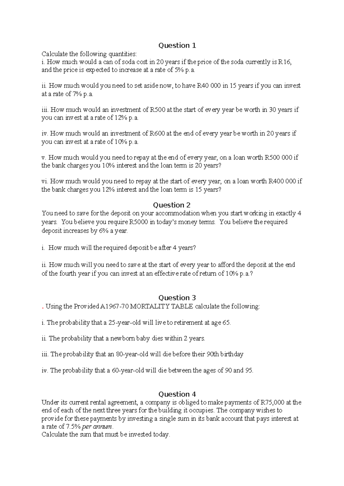 Practice Questions: Financial Mathematics (FM101) - Studocu