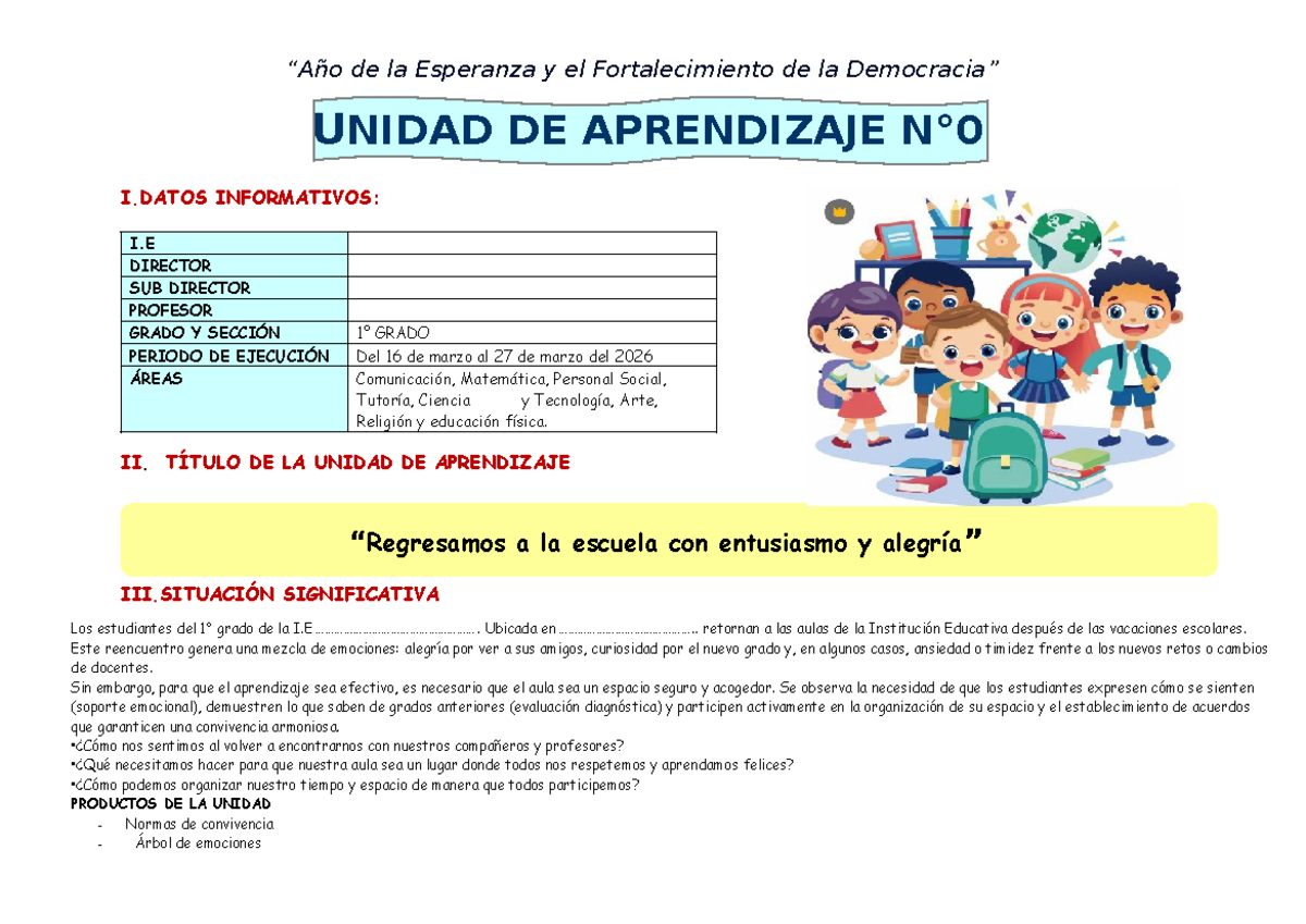 1º Unidad de Aprendizaje: Regreso a Clases con Entusiasmo 2026 - Studocu