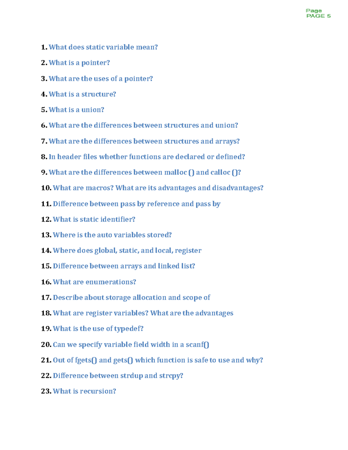 C Language 100 Questions Answers - 1. What does static variable mean? 2 ...
