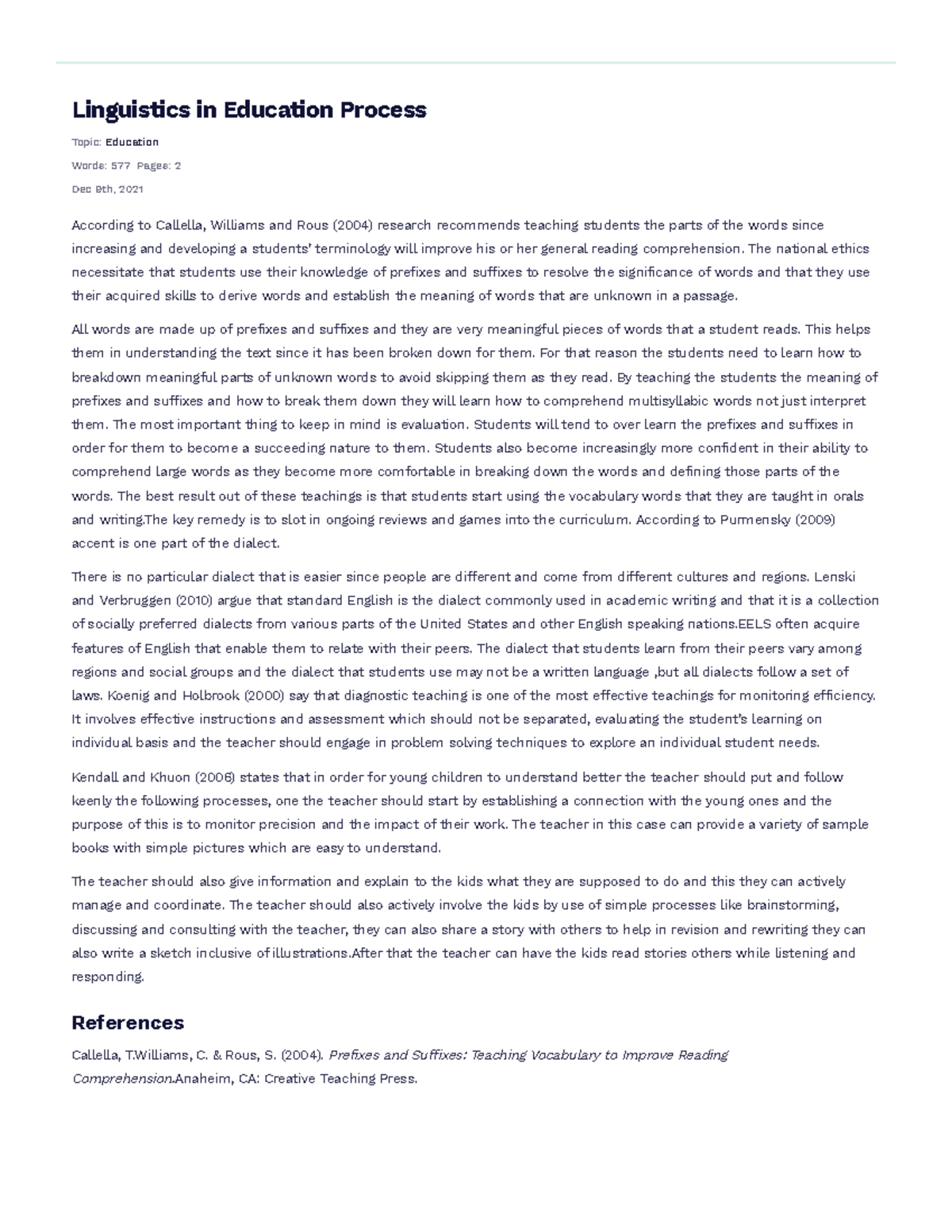 Linguistics in Education Process Free Essay Example - Linguistics in ...