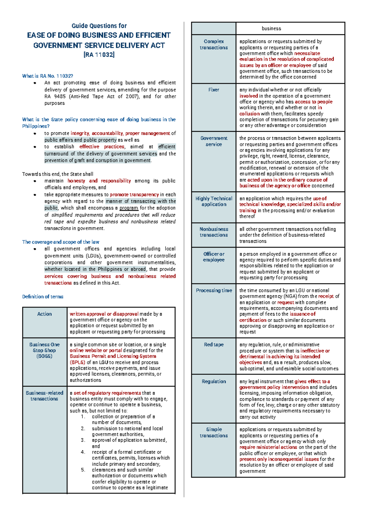 Buron AEC 101 - Edbaegs: Guide to RA 11032 on Business Efficiency - Studocu