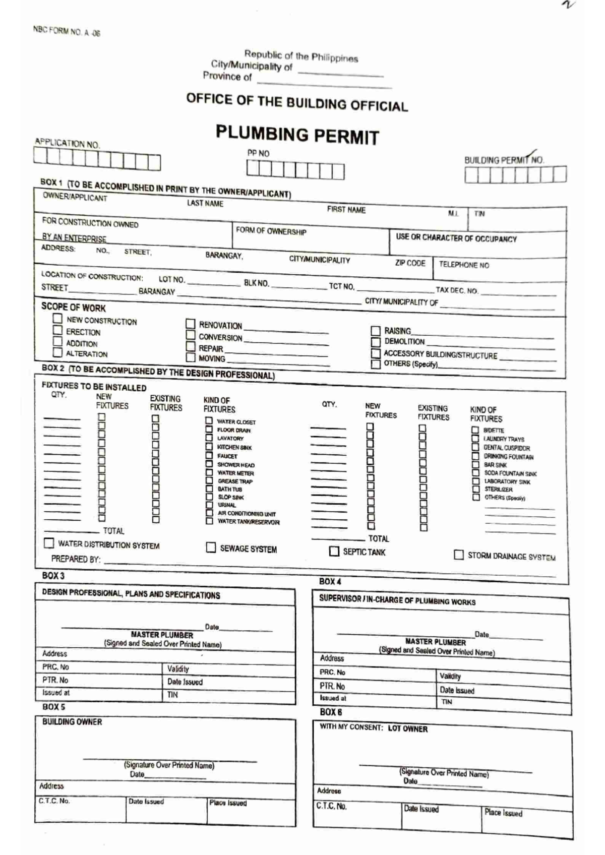 Plumbing Permit Application Form - NBC FORM NO. A - Studocu