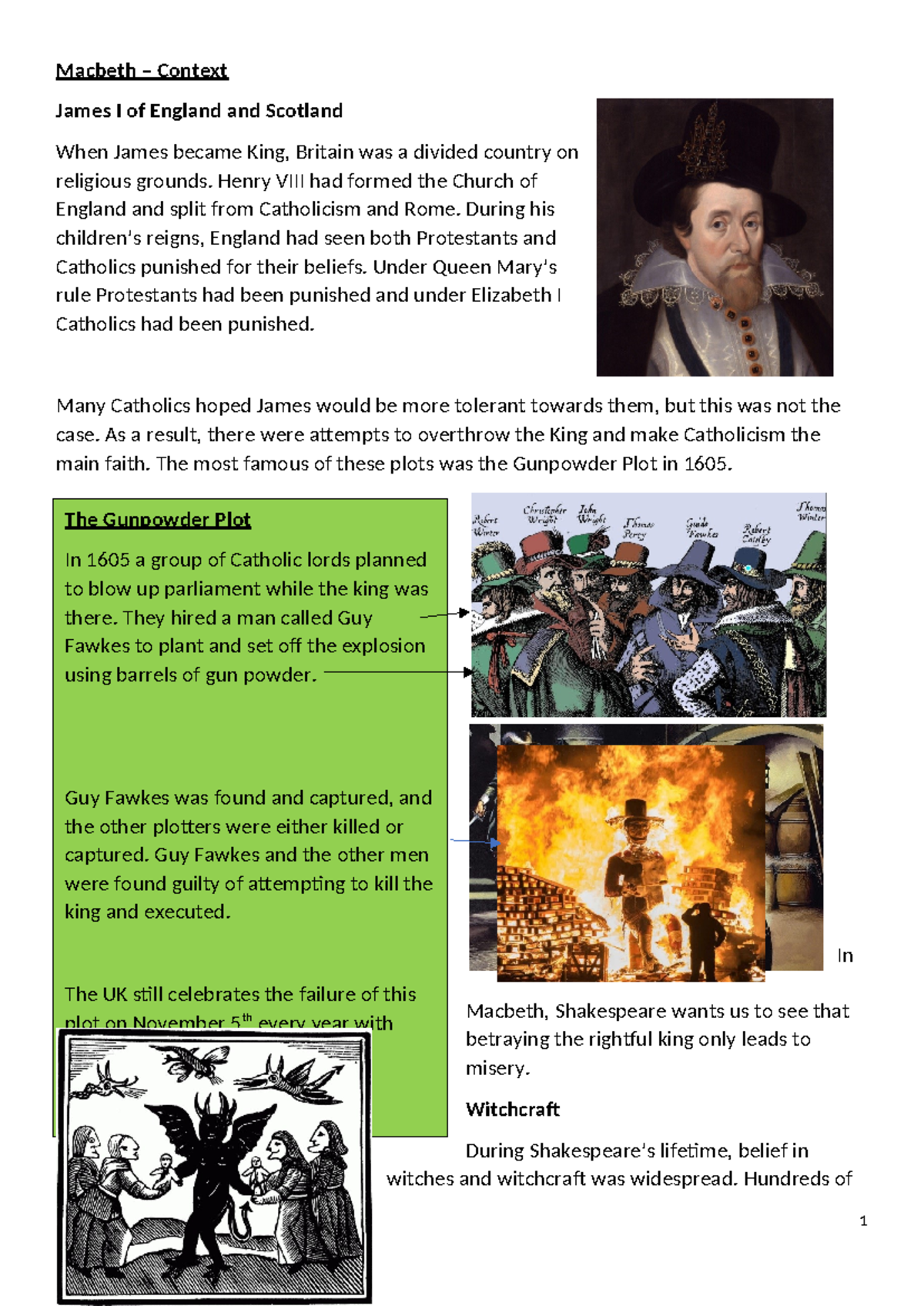 Macbeth (ENG 101): Context of James I and Themes of Witchcraft - Studocu