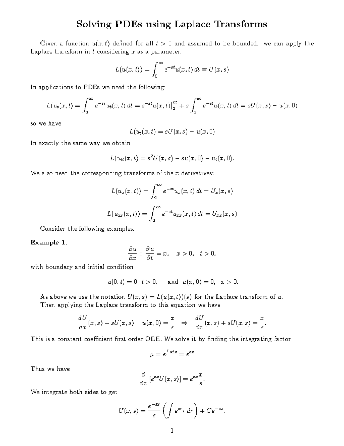 Laplace Transforms in Solving PDEs - Course Code: LAP 09 - Studocu