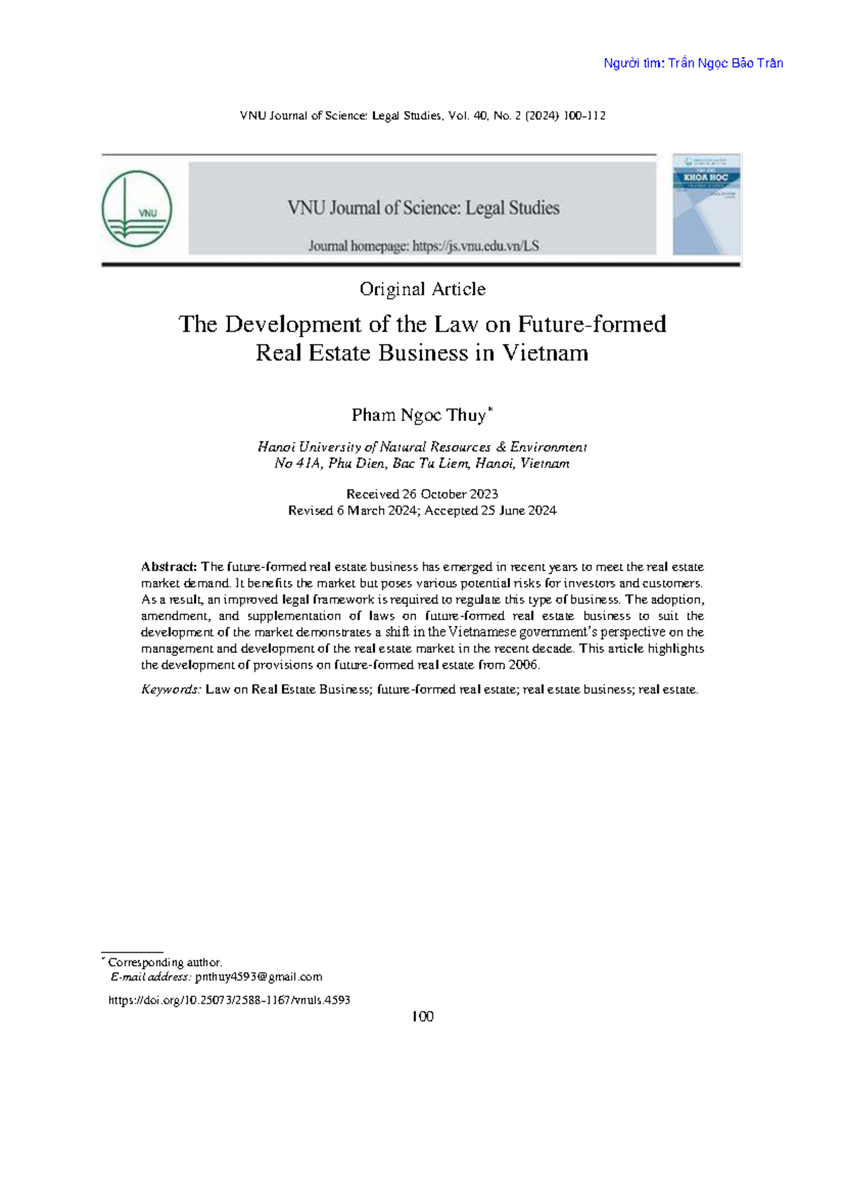 VNU Journal of Science: Legal Studies - The Development of Future ...