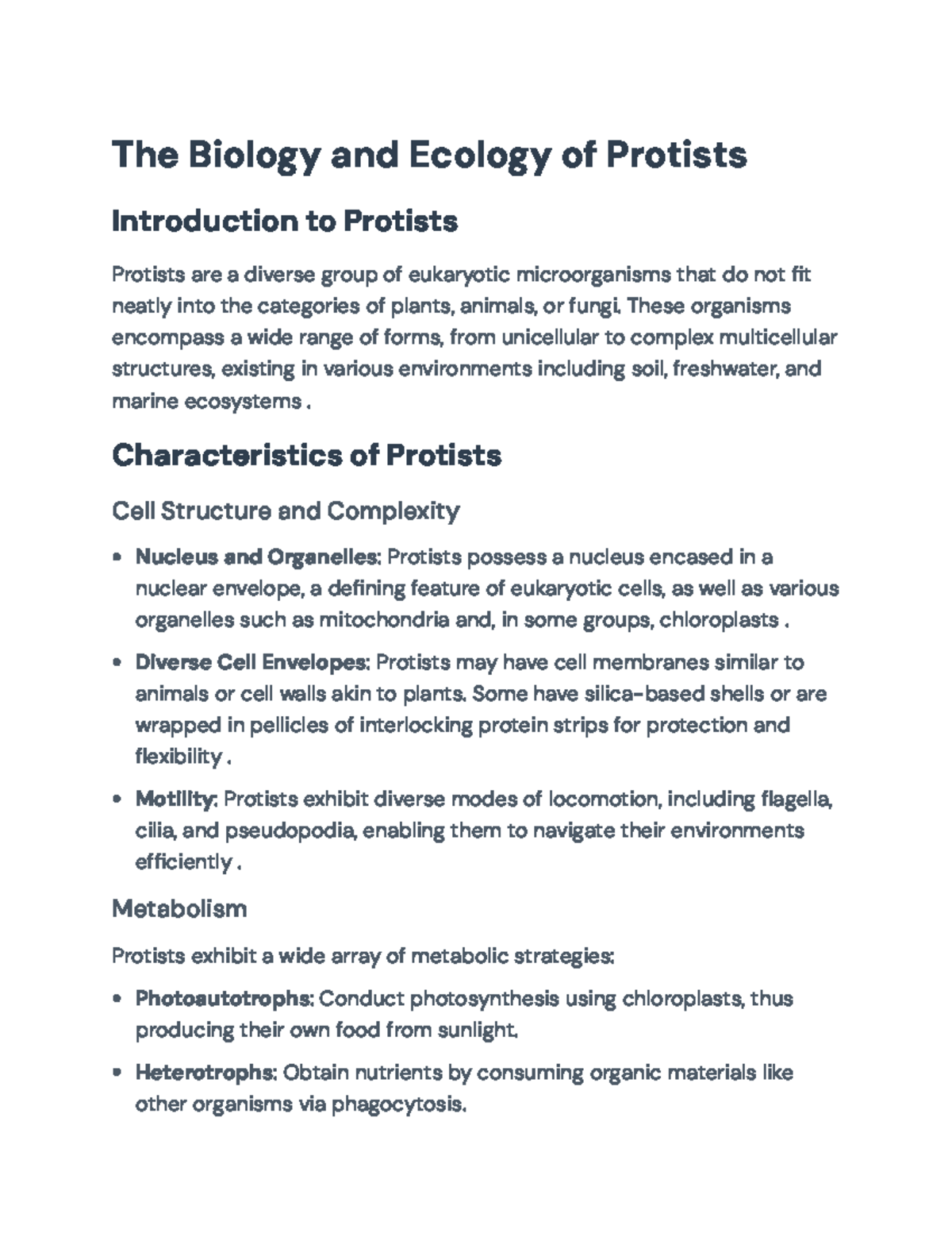 Biology and Ecology of Protists: Characteristics and Diversity Analysis ...