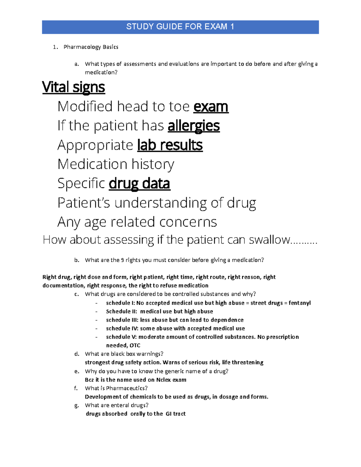 Pharmacology Exam 1 Study Guide: Key Concepts and Drug Classifications ...