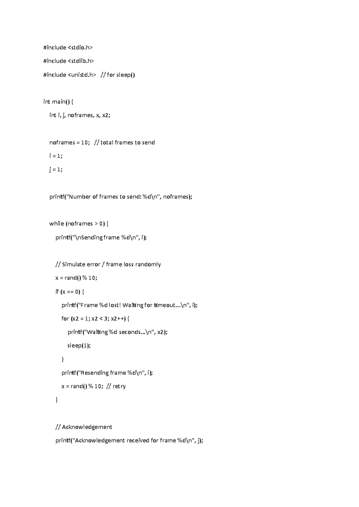 Sliding Window Protocol Implementation: Stop & Wait Method - Studocu