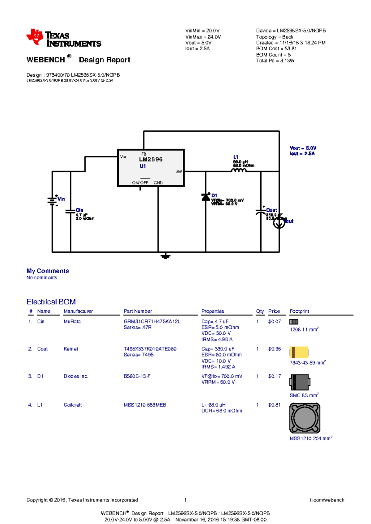 Webench design 24V 5V - Copyright © 2016, Texas Instruments ...