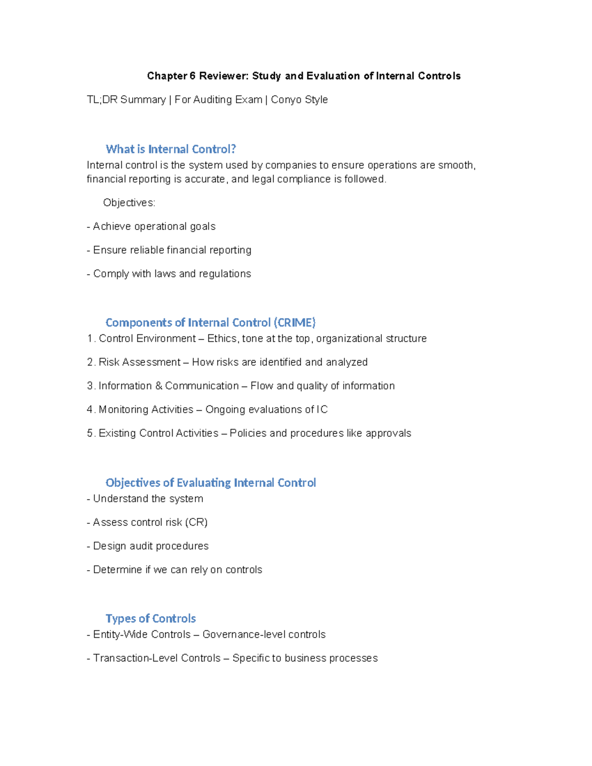 Chapter 6 Review: Internal Controls for Auditing Exam Study Guide - Studocu