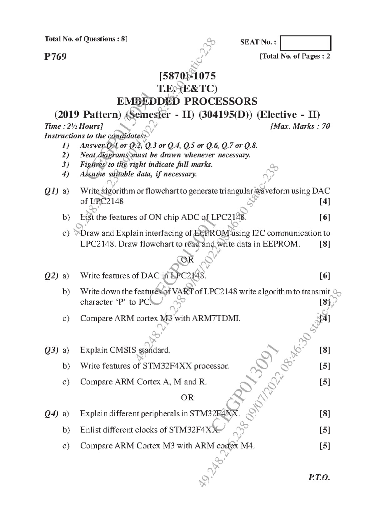 Embedded Processors (T. E&TC) - Old Question Papers (2022 Sem II) - Studocu