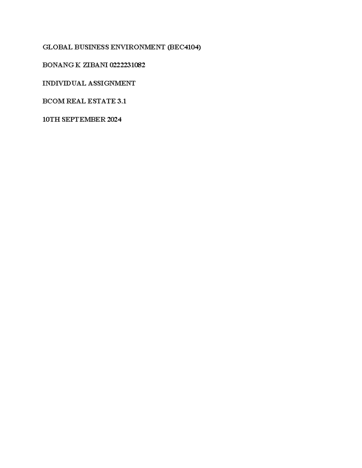 BEC4104 Global Business Environment Assignment Insights and ...