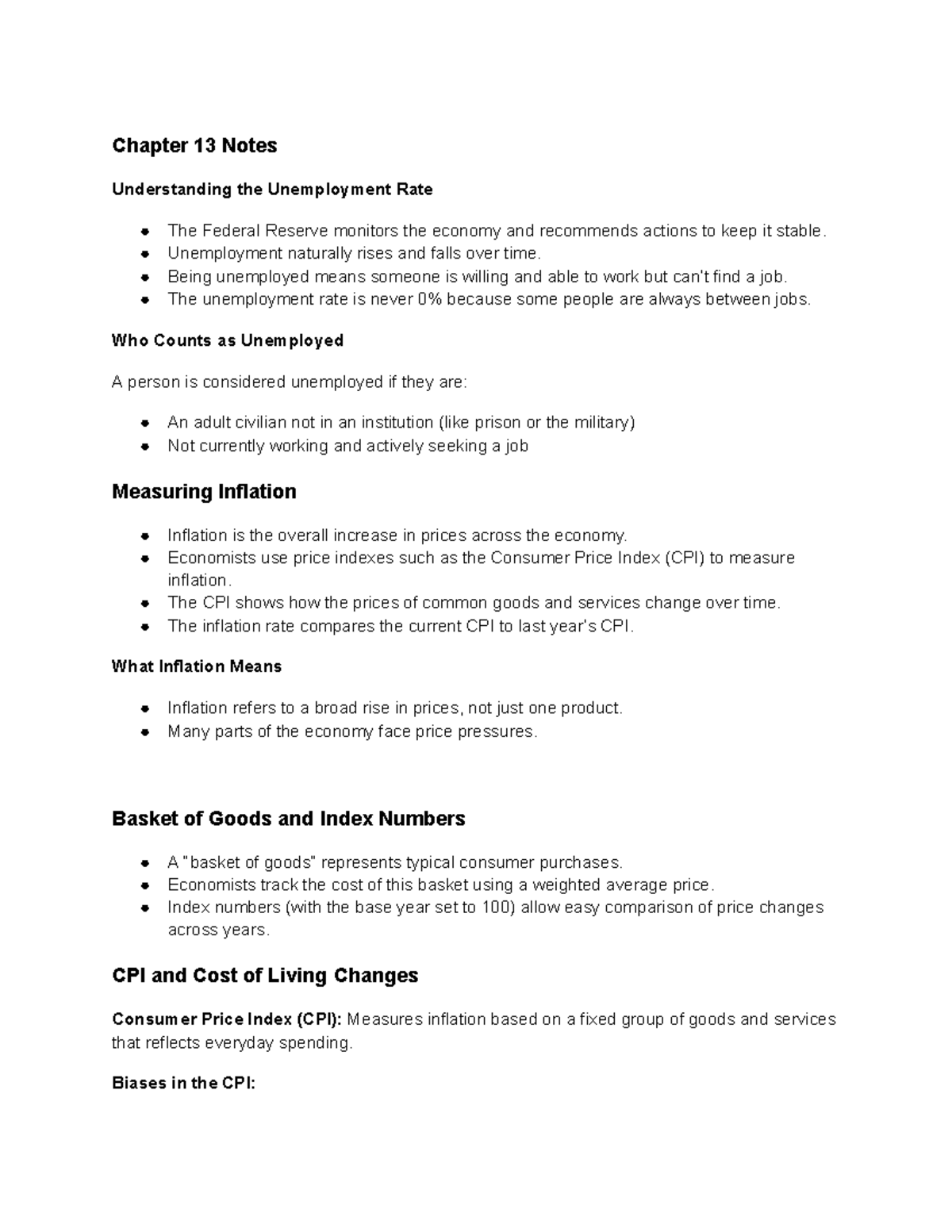 Chapter 13 Notes: Understanding Unemployment & Inflation Trends - Studocu