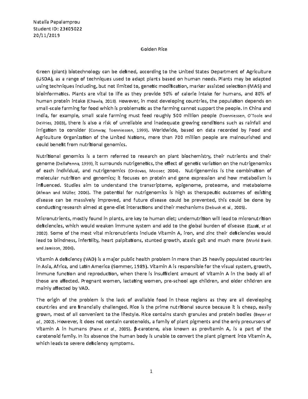 Biotechnology CW1 - Case Study on Golden Rice and Nutritional Genomics ...