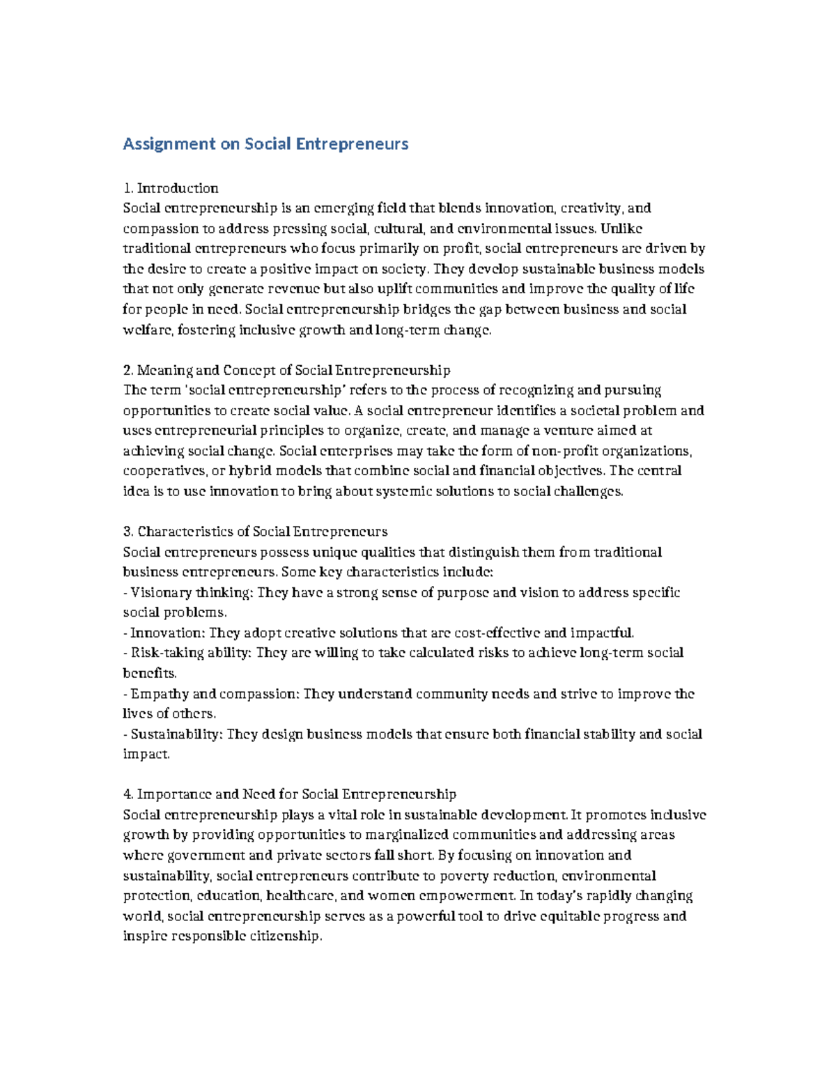 Social Entrepreneurs Assignment: Exploring Impact and Innovation - Studocu