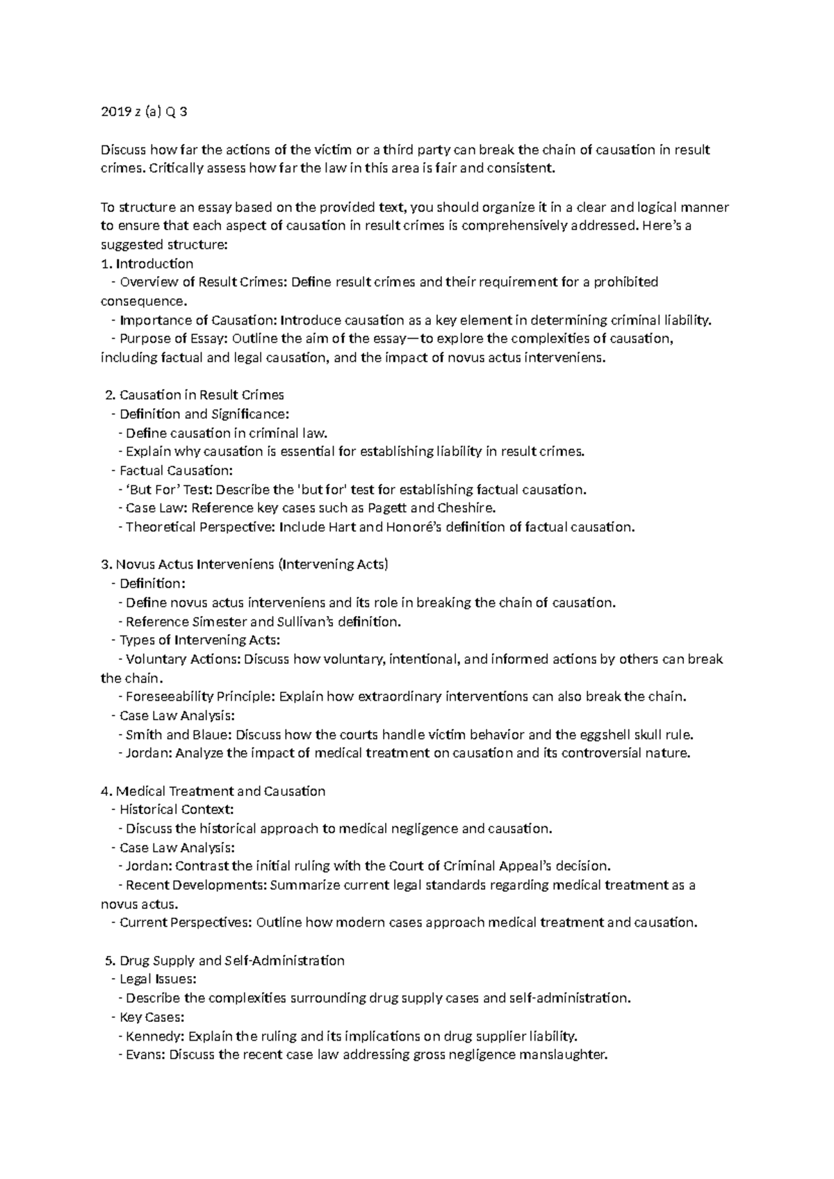 2019 Z (a) Q3 Essay Structure: Causation in Result Crimes Analysis ...